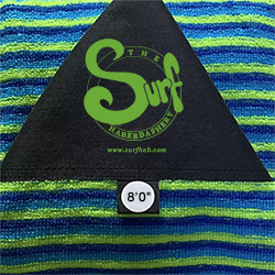 Buy an 8’0” Surfboard Sock, in Cobalt Blue, Capri Blue & Grass Green Narrow Stripe at The Surf Haberdashery