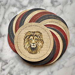 Buy Lion Head Drink Coasters, Parchment & Black Paperboard at The Surf Haberdashery