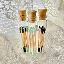 Buy Cotton Swabs on Bamboo Sticks, 2 Color Mix in a Glass Vial with a Cork, 15 Swabs at The Surf Haberdashery